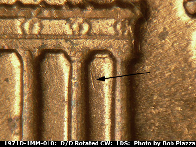 Die-stage C marker on 1971D•1MM•010 (1971 Repunched Mint Mark).