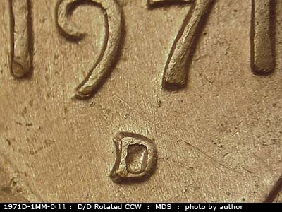 1971 Lincoln cent obverse, CopperCoins die 1971D•1MM•011.