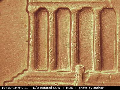 Die-stage B marker on 1971D•1MM•011 (1971 Repunched Mint Mark).