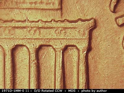 Die-stage B marker on 1971D•1MM•011 (1971 Repunched Mint Mark).