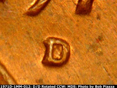 Die-stage B marker on 1971D•1MM•012 (1971 Repunched Mint Mark).