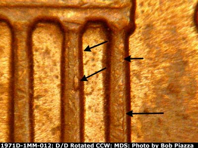 Die-stage B marker on 1971D•1MM•012 (1971 Repunched Mint Mark).