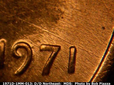 Die-stage B marker on 1971D•1MM•013 (1971 Repunched Mint Mark).