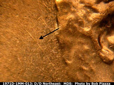 Die-stage B marker on 1971D•1MM•013 (1971 Repunched Mint Mark).