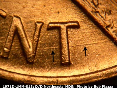 Die-stage B marker on 1971D•1MM•013 (1971 Repunched Mint Mark).