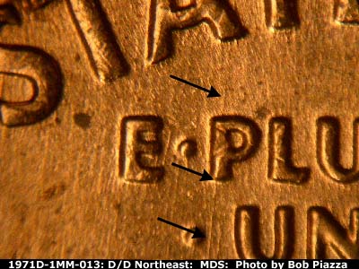 Die-stage B marker on 1971D•1MM•013 (1971 Repunched Mint Mark).