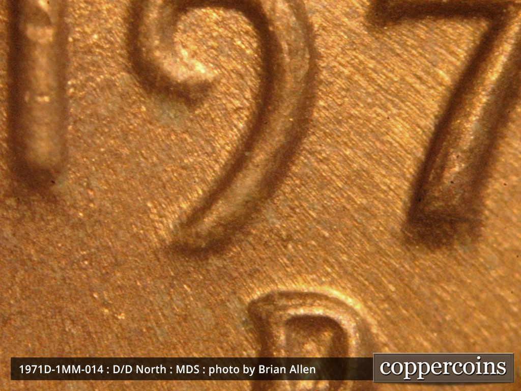 Die-stage B marker on 1971D•1MM•014 (1971 Repunched Mint Mark).