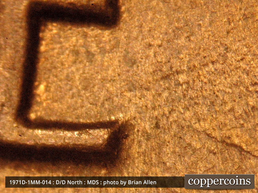 Die-stage B marker on 1971D•1MM•014 (1971 Repunched Mint Mark).