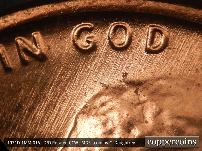 Die-stage B marker on 1971D•1MM•016 (1971 Repunched Mint Mark).