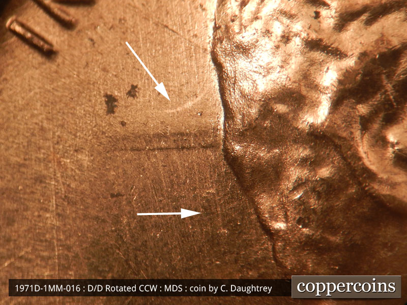 Die-stage B marker on 1971D•1MM•016 (1971 Repunched Mint Mark).