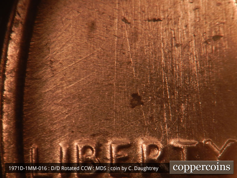 Die-stage B marker on 1971D•1MM•016 (1971 Repunched Mint Mark).
