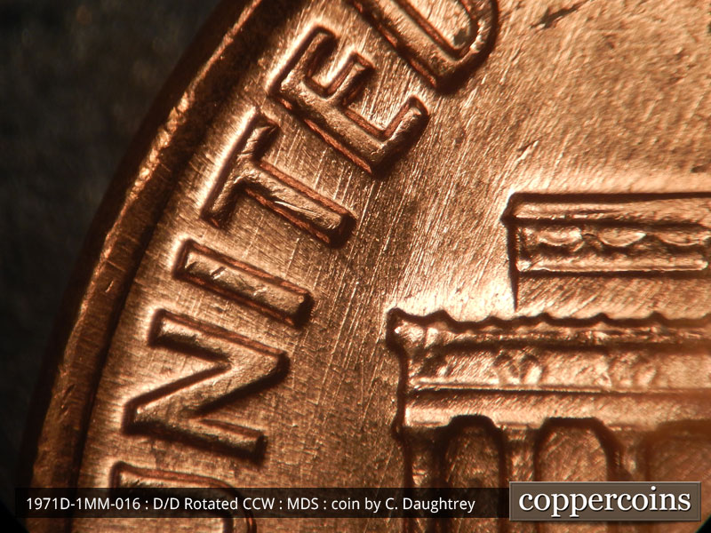 Die-stage B marker on 1971D•1MM•016 (1971 Repunched Mint Mark).