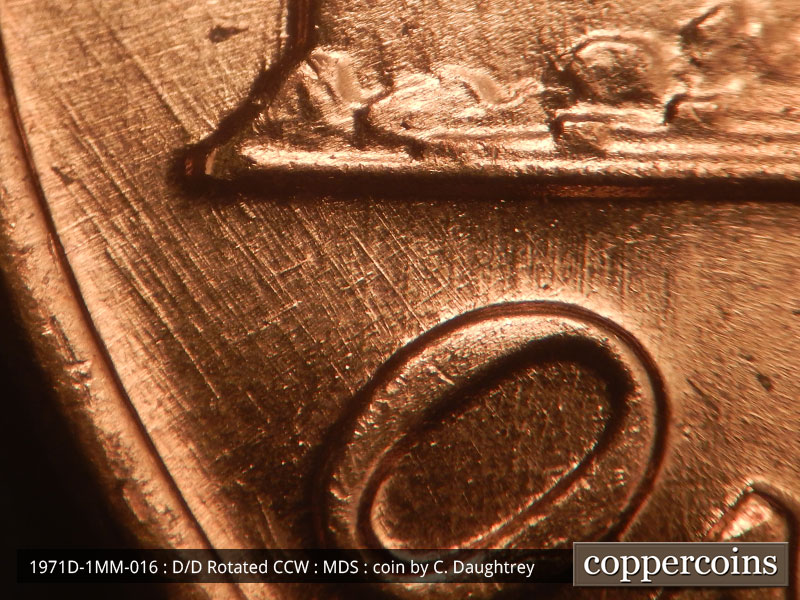 Die-stage B marker on 1971D•1MM•016 (1971 Repunched Mint Mark).
