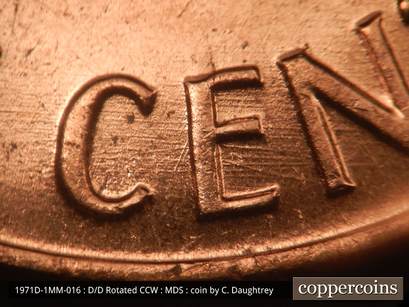 Die-stage B marker on 1971D•1MM•016 (1971 Repunched Mint Mark).