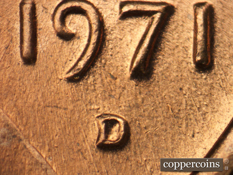 Die-stage C marker on 1971D•1MM•018 (1971 Repunched Mint Mark).