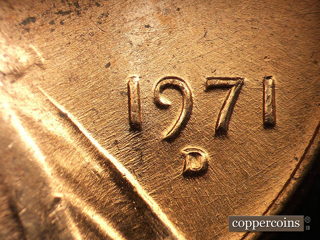 Die-stage B marker on 1971D•1MM•021 showing Die scratches through date.