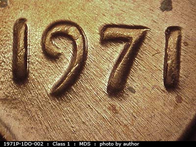 1971 Lincoln cent obverse, CopperCoins die 1971P•1DO•002.