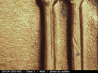 Die-stage B marker on 1971P•1DO•002 (1971 Doubled Die Obverse).