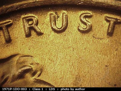 Die-stage C marker on 1971P•1DO•003 (1971 Doubled Die Obverse).