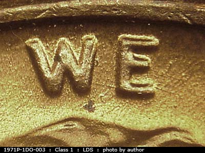 Die-stage C marker on 1971P•1DO•003 (1971 Doubled Die Obverse).