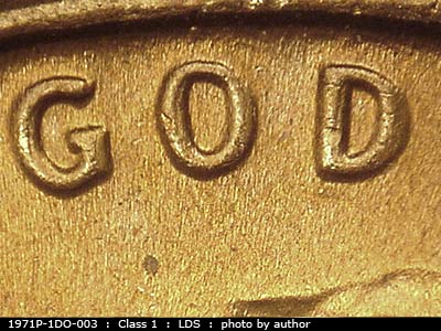 Die-stage C marker on 1971P•1DO•003 (1971 Doubled Die Obverse).