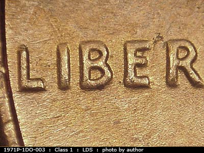 Die-stage C marker on 1971P•1DO•003 (1971 Doubled Die Obverse).