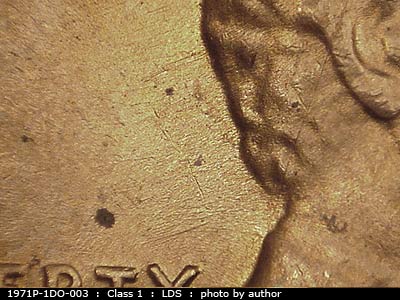 Die-stage C marker on 1971P•1DO•003 (1971 Doubled Die Obverse).