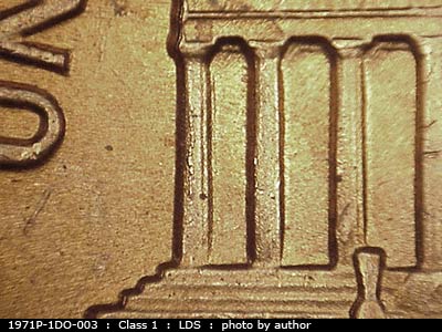 Die-stage C marker on 1971P•1DO•003 (1971 Doubled Die Obverse).