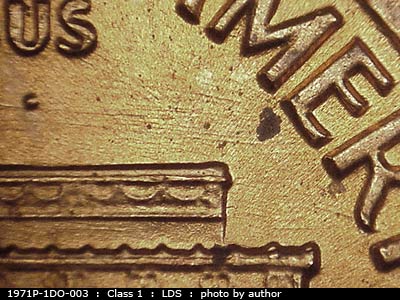 Die-stage C marker on 1971P•1DO•003 (1971 Doubled Die Obverse).