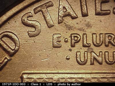 Die-stage C marker on 1971P•1DO•003 (1971 Doubled Die Obverse).