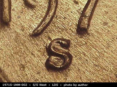 Die-stage C marker on 1971S•1MM•002 (1971 Repunched Mint Mark).