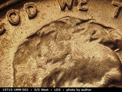 Die-stage C marker on 1971S•1MM•002 (1971 Repunched Mint Mark).
