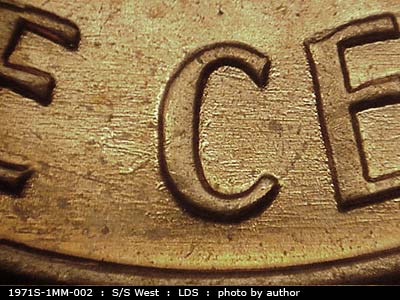 Die-stage C marker on 1971S•1MM•002 (1971 Repunched Mint Mark).