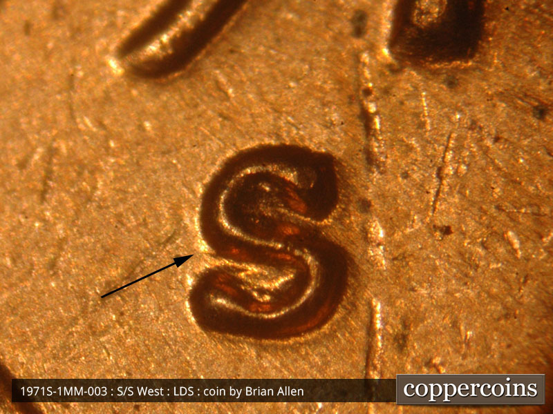 Die-stage C marker on 1971S•1MM•003 (1971 Repunched Mint Mark).