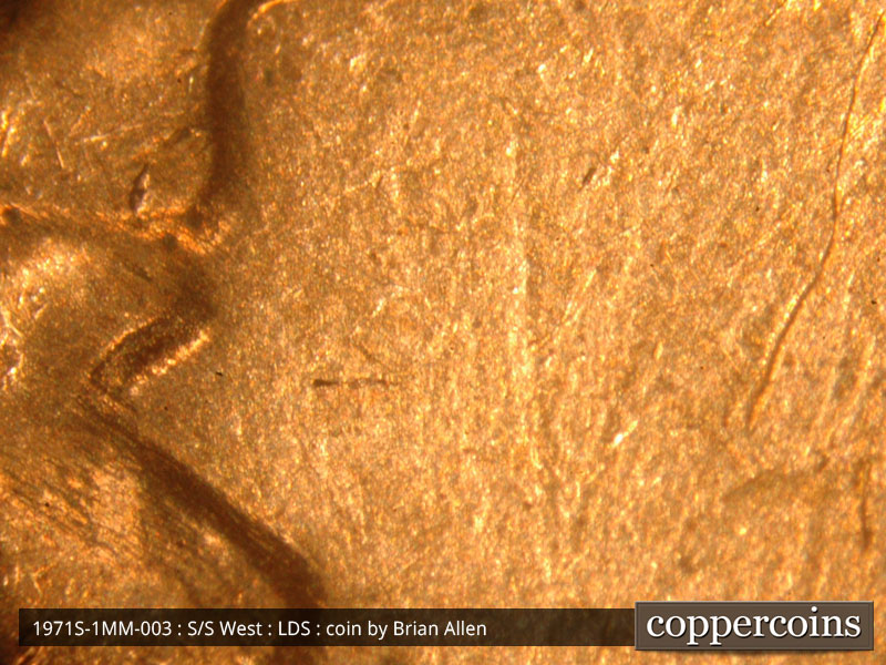 Die-stage C marker on 1971S•1MM•003 (1971 Repunched Mint Mark).