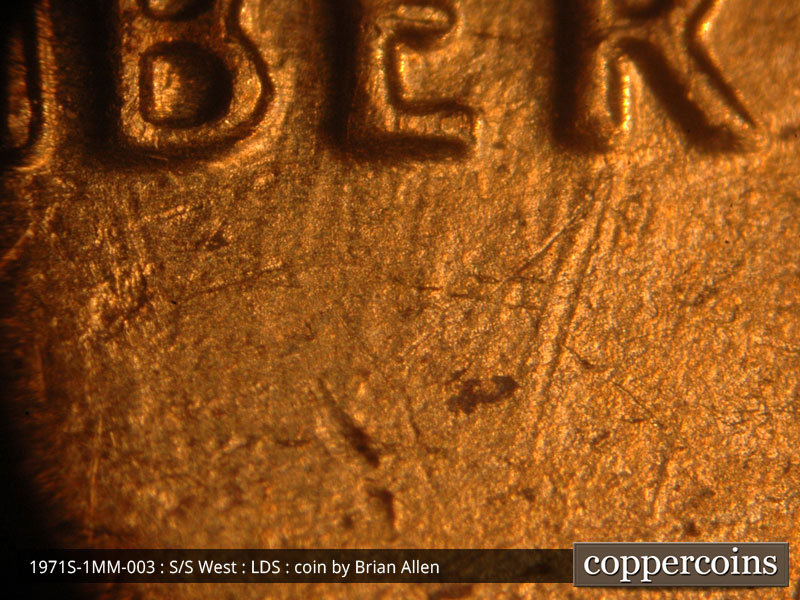 Die-stage C marker on 1971S•1MM•003 (1971 Repunched Mint Mark).