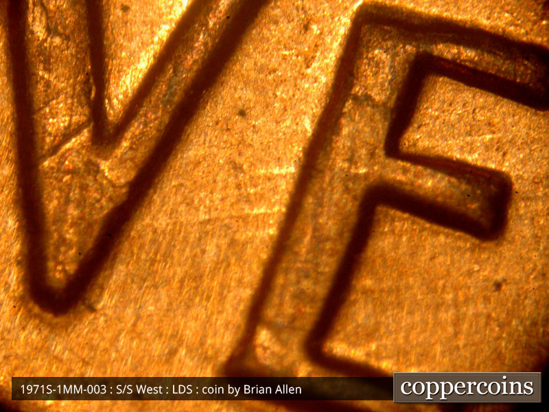 Die-stage C marker on 1971S•1MM•003 (1971 Repunched Mint Mark).