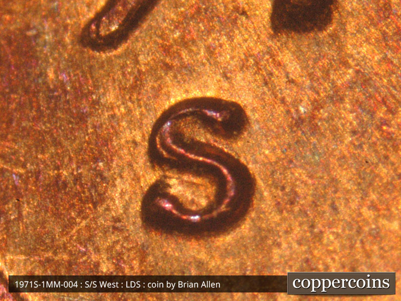 Die-stage C marker on 1971S•1MM•004 (1971 Repunched Mint Mark).