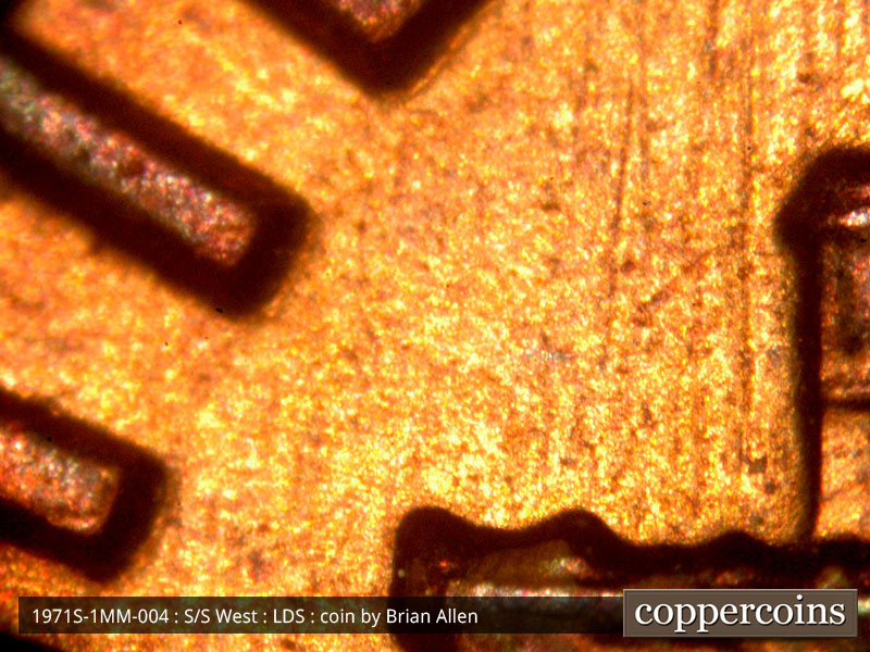 Die-stage C marker on 1971S•1MM•004 (1971 Repunched Mint Mark).