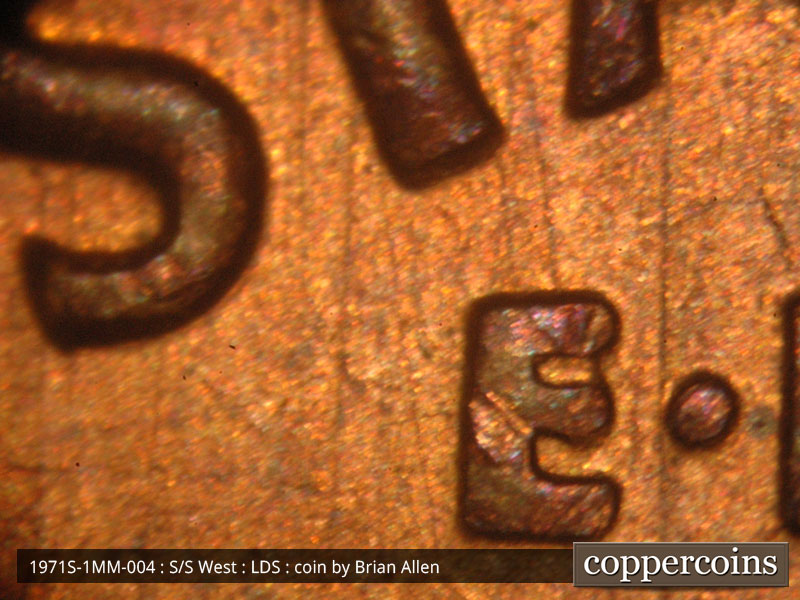 Die-stage C marker on 1971S•1MM•004 (1971 Repunched Mint Mark).