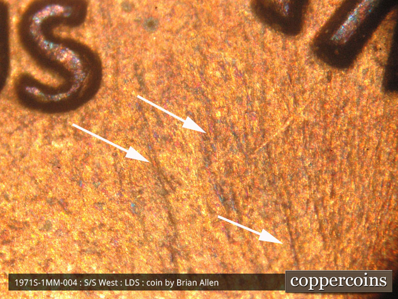 Die-stage C marker on 1971S•1MM•004 (1971 Repunched Mint Mark).