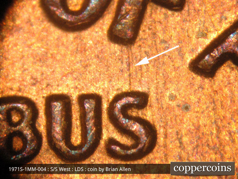 Die-stage C marker on 1971S•1MM•004 (1971 Repunched Mint Mark).