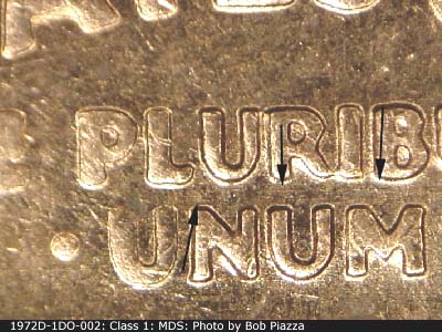 Die-stage B marker on 1972D•1DO•002 (1972 Doubled Die Obverse).