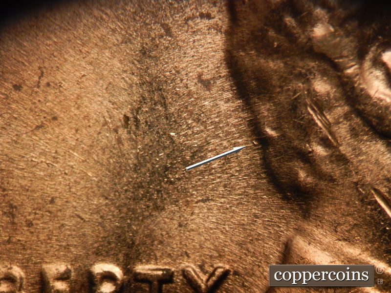 Die-stage C marker on 1972D•1DO•002 (1972 Doubled Die Obverse).