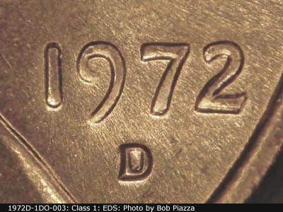 Die-stage A marker on 1972D•1DO•003 (1972 Doubled Die Obverse).