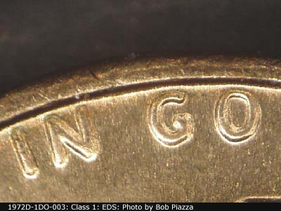 Die-stage A marker on 1972D•1DO•003 (1972 Doubled Die Obverse).