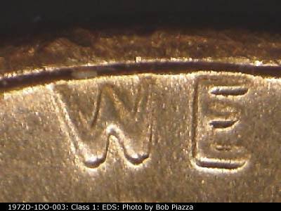 Die-stage A marker on 1972D•1DO•003 (1972 Doubled Die Obverse).