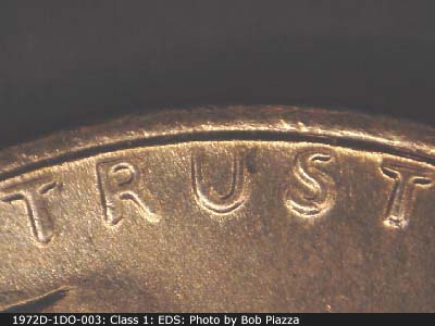 Die-stage A marker on 1972D•1DO•003 (1972 Doubled Die Obverse).