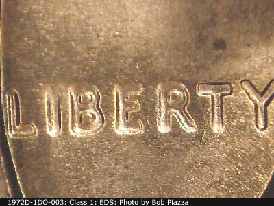 Die-stage A marker on 1972D•1DO•003 (1972 Doubled Die Obverse).