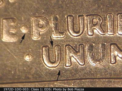 Die-stage A marker on 1972D•1DO•003 (1972 Doubled Die Obverse).